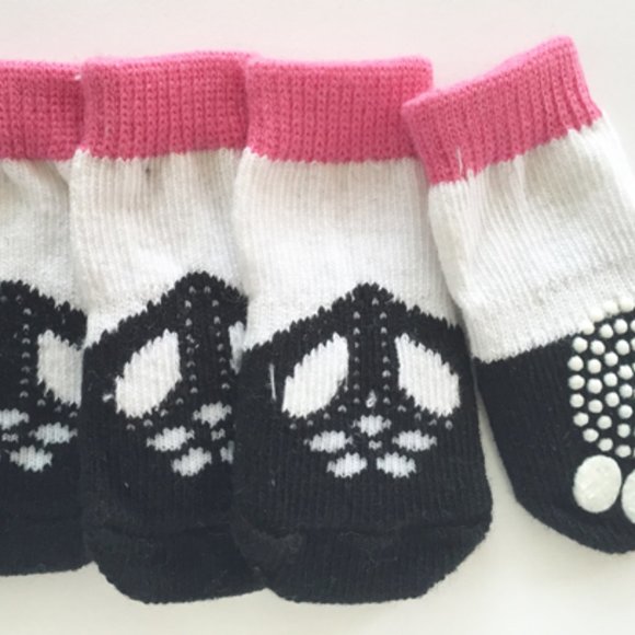 DOG PUPPY ANTI-SLIP PINK BLACK TINY SMALL SOCKS - Picture 2 of 4